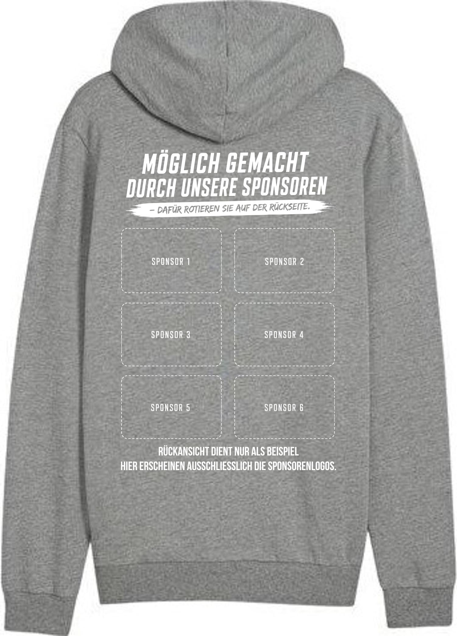 PUMA teamGOAL Casuals Hoody Jacket Grau meliert – Rückansicht (Sponsorenfläche)