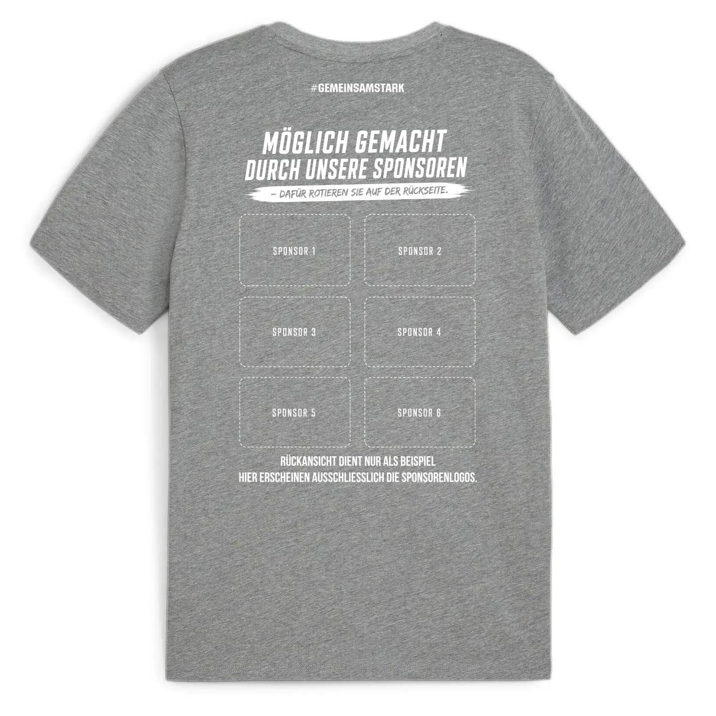 PUMA teamGOAL Casuals Tee Grau meliert – Rückansicht (Sponsorenfläche)