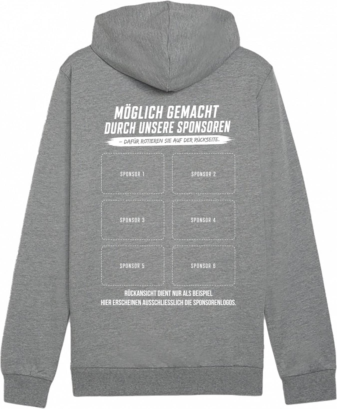 PUMA teamGOAL Casuals Hoody Grau meliert – Rückansicht (Sponsorenfläche)