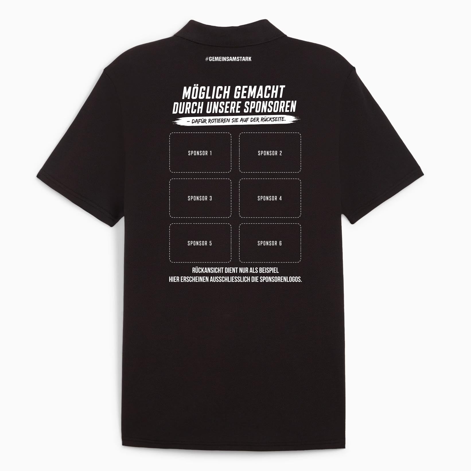 PUMA teamGOAL Casuals Polo Schwarz – Rückansicht (Sponsorenfläche)